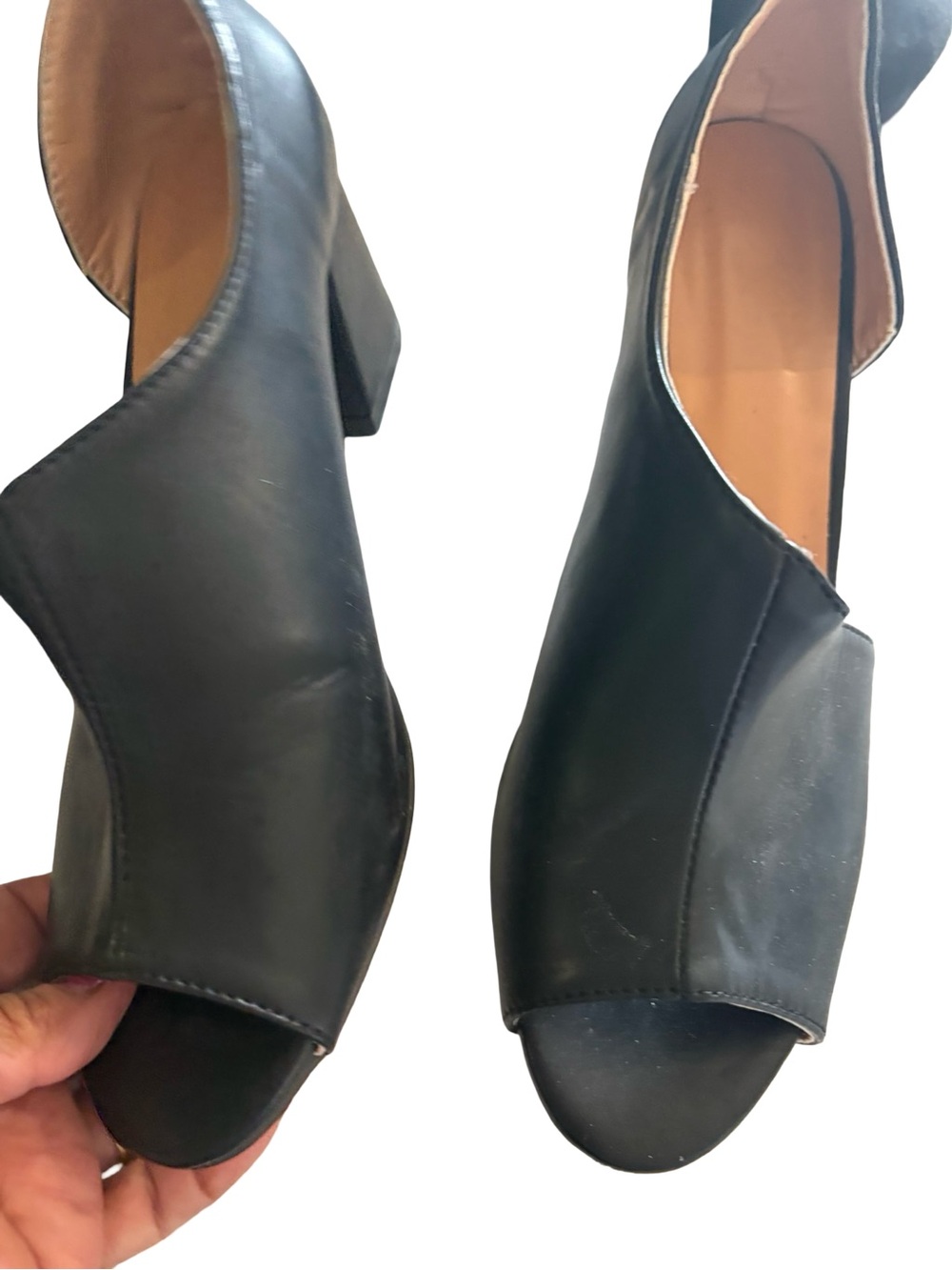 Source Unknown Black Open-Toe Block Heel Pumps